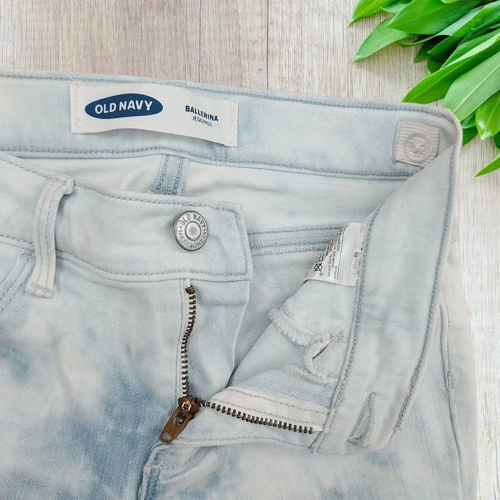 Old Navy Girls Ballerina Jeggings 10 Light Blue Raw Hem Stretch Adjustable Waist